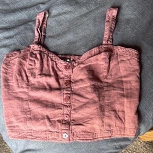 Abercrombie & Fitch Mauve Linen Buttoned Crop Top